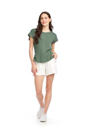 PP-14827 - COTTON GAUZE SHORTS WITH POCKETS AND ELASTIC WAIST - Colors: BLACK, GREEN, WHITE - Available Sizes:XS-XXL - Catalog Page:72 